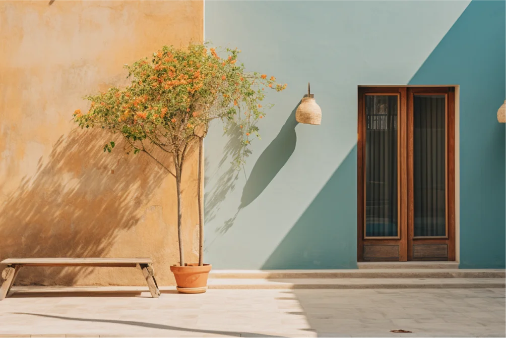 Illustration of faded wall paint color because of sun